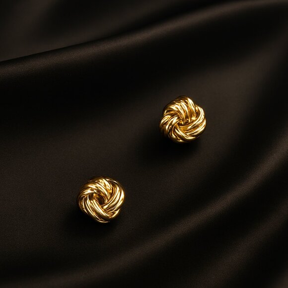 Small Gold tone Knot Stud Earrings – Classic Minimalist Women’s Fashion Jewelry - Picture 1 of 7